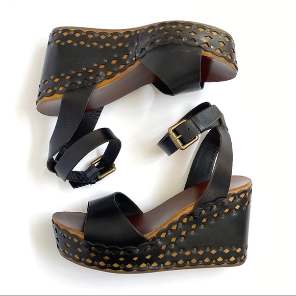 ASH Vanina black brown leather cut out design platform wedge open toe sandal - Picture 2 of 15